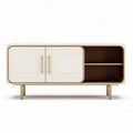Meuble télévision en bois et métal blanc 120 x 40 x 60cm avec deux portes et étagères ouvertes