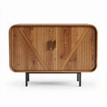 Buffet en bois de bambou 90 x 40 x 80 cm avec portes en relief et piètement métal