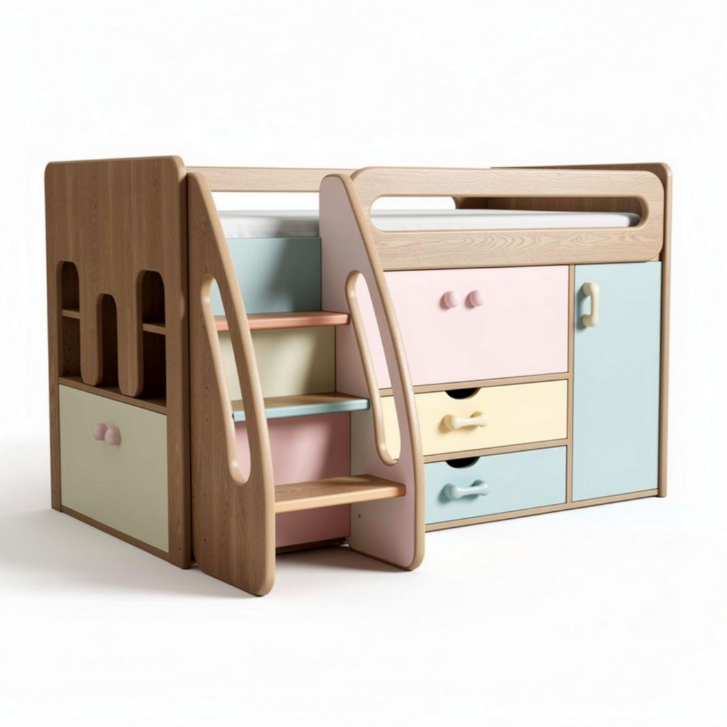 Mobilier de chambre enfant en bois avec tiroirs et étagères multicolores 120 x 60 x 75cm