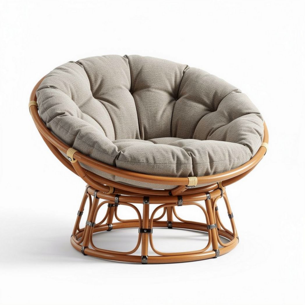 Fauteuil en rotin avec coussin en tissu beige pour intérieur 80 x 80 x 70cm