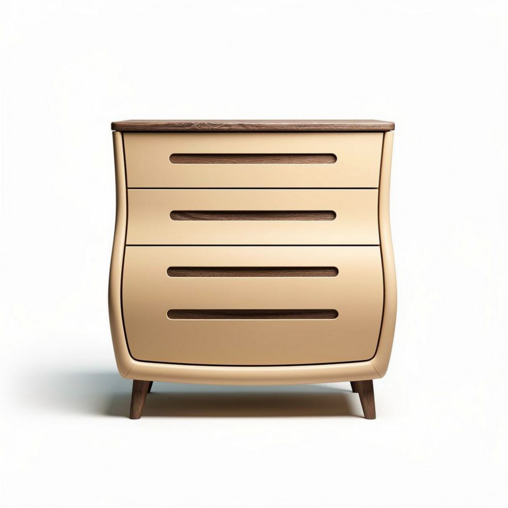 Commode en bois avec trois tiroirs et finition beige 60 x 40 x 80cm