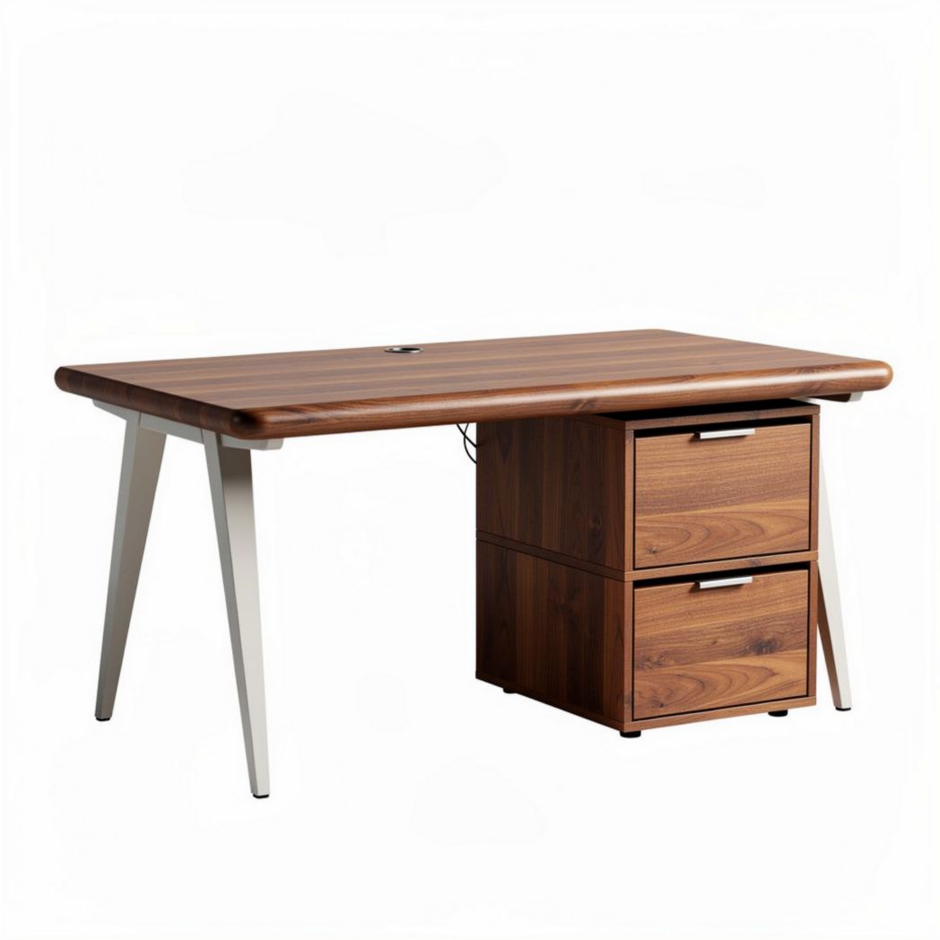 Bureau en bois de noyer avec deux tiroirs en métal 150 x 75 x 75cm
