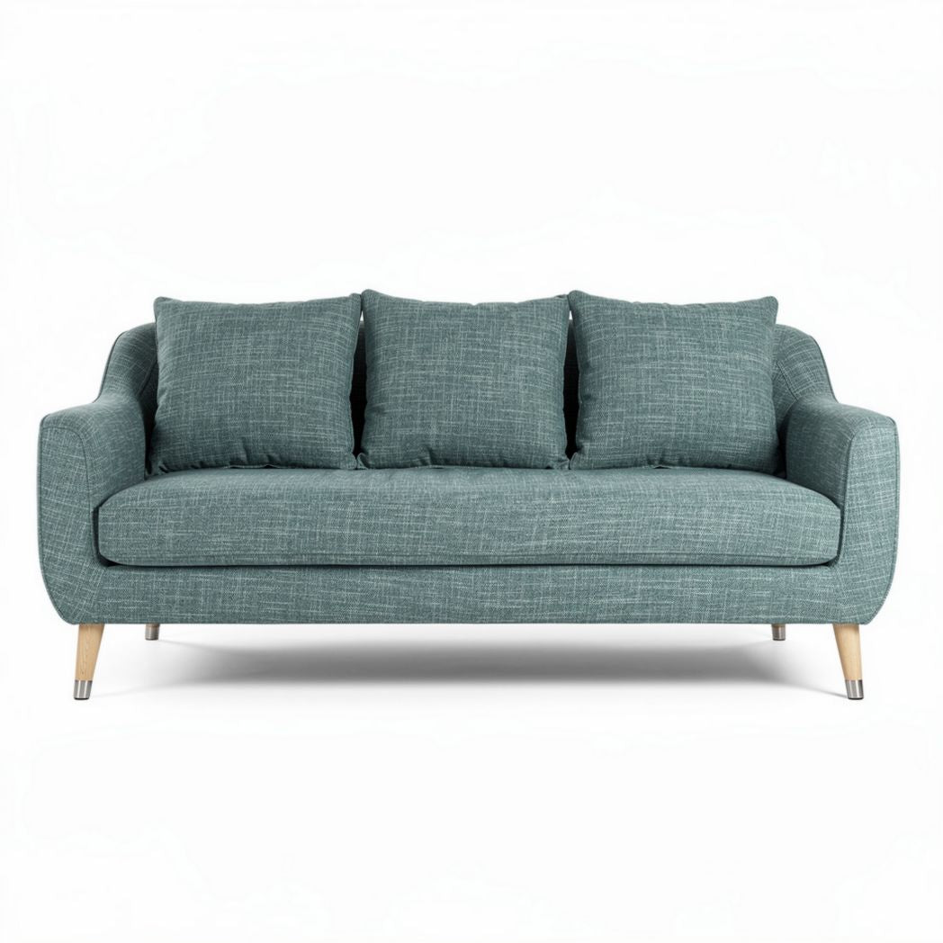 Canapé en tissu bleu clair avec coussins amovibles dimensions 210 x 85 x 80cm